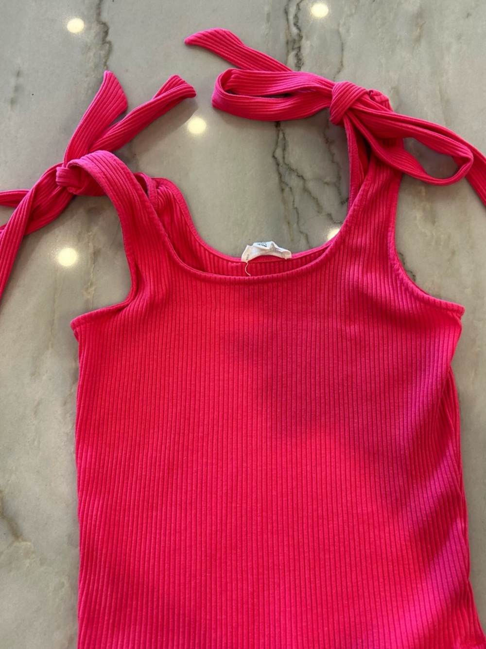 Sugarlips Ribbed Tie-Shoulder Tank Top - Hot Pink